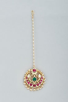 Gold Finish Multi-Colored Stone Maangtikka