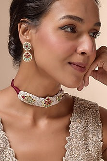 Gold Plated Semi-Precious Bead & Pearl Choker Necklace Set