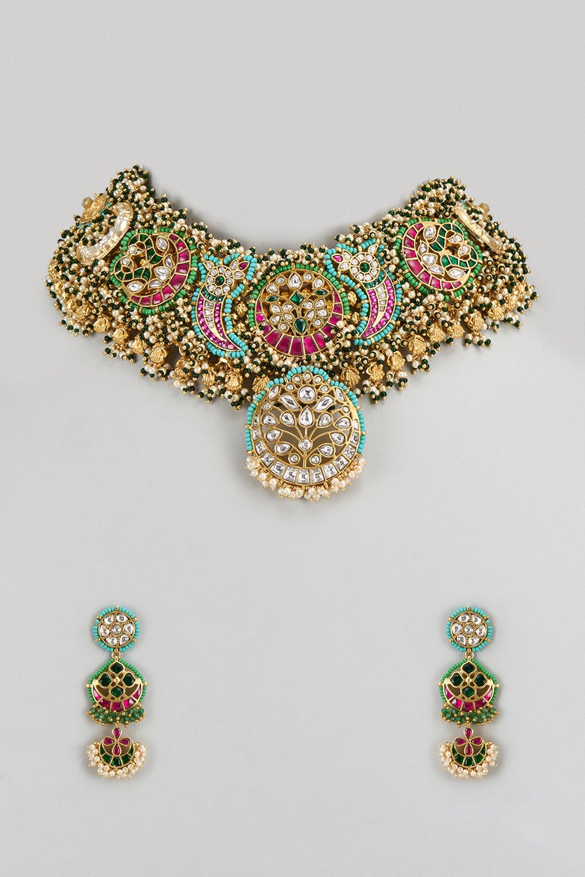 Gold Plated Semi-Precious Bead & Pearl Necklace Set