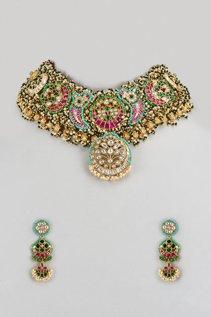 Gold Plated Semi-Precious Bead & Pearl Necklace Set