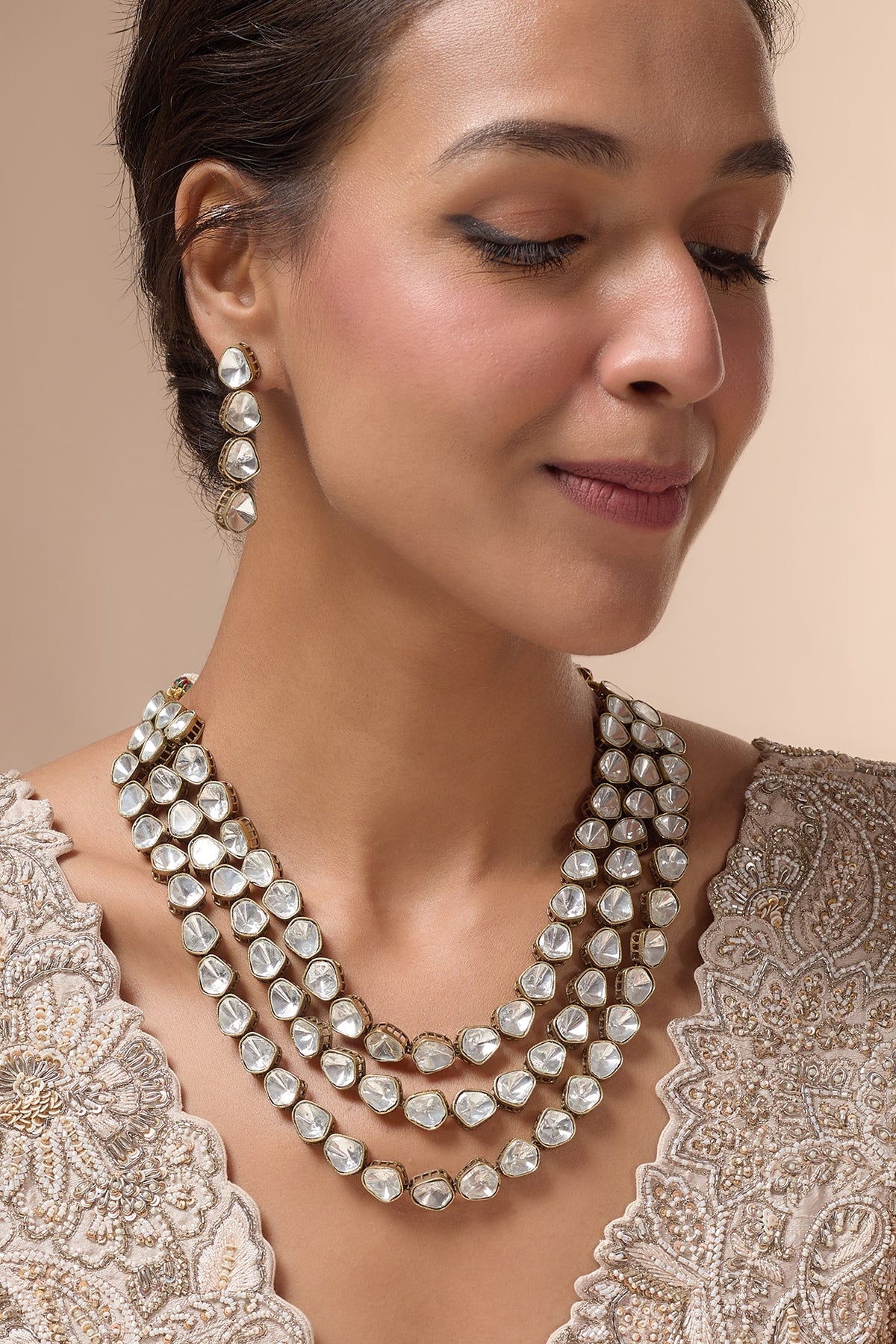 Gold Finish Faux Polki Necklace Set