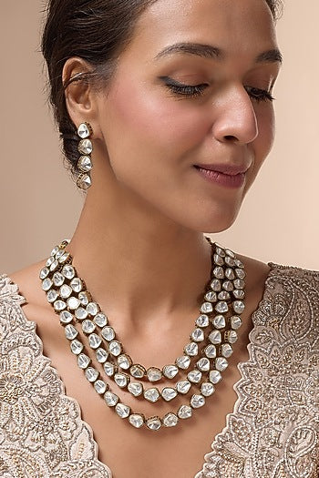 Gold Finish Faux Polki Necklace Set