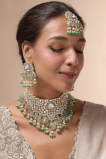 Gold Finish Faux Polki Necklace Set