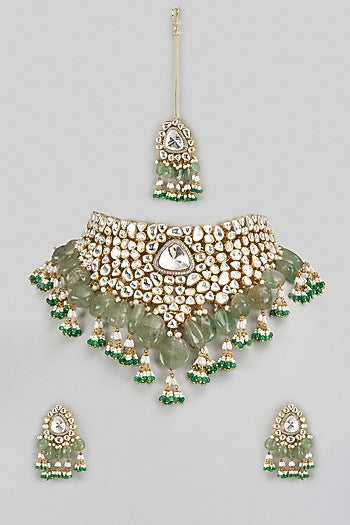 Gold Finish Faux Polki Necklace Set