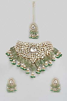 Gold Finish Faux Polki Necklace Set