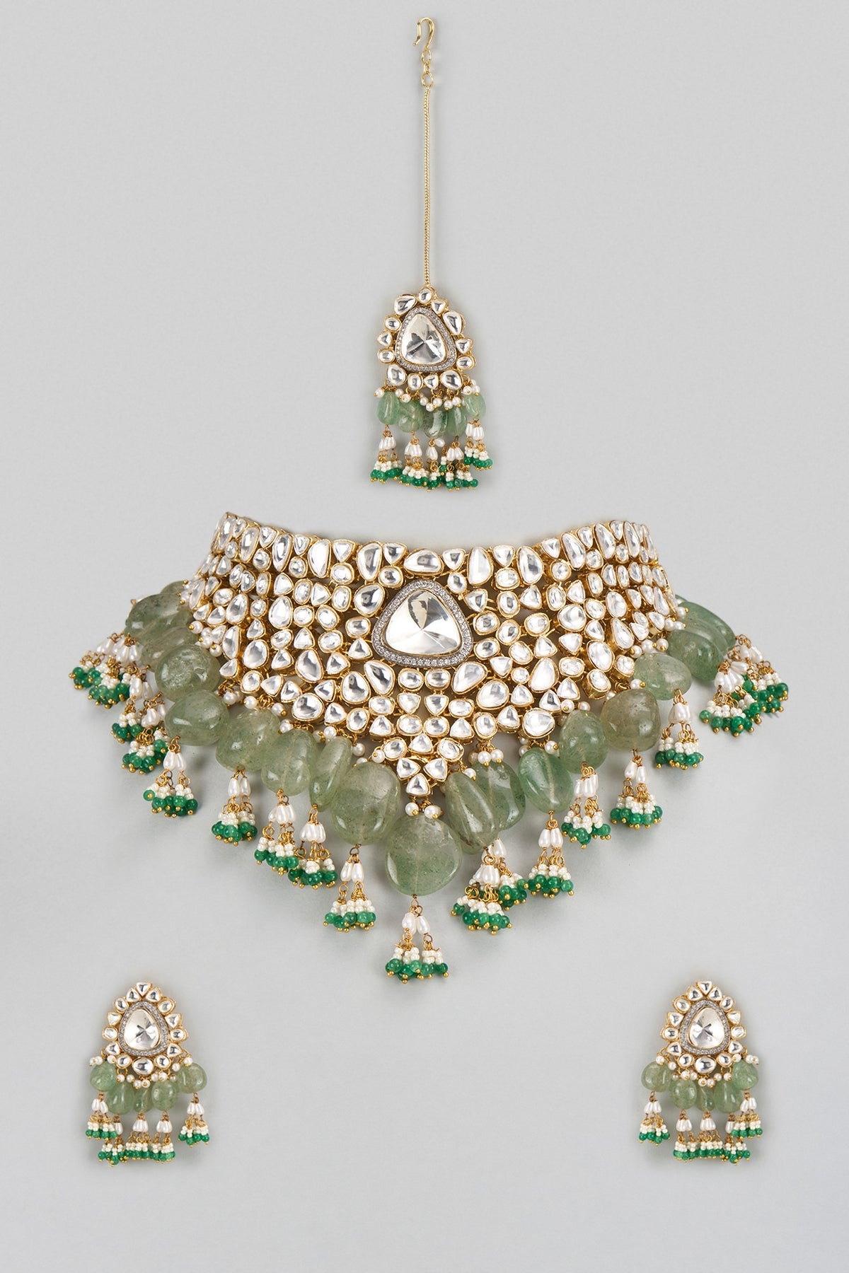 Gold Finish Faux Polki Necklace Set