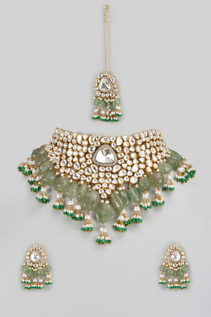 Gold Finish Faux Polki Necklace Set