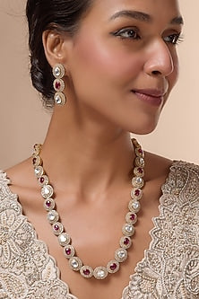 Gold Finish Kundan Polki Long Necklace Set