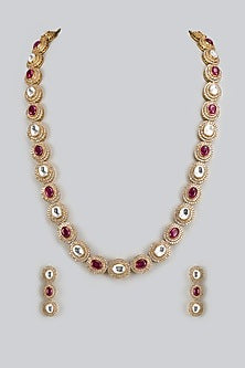 Gold Finish Kundan Polki Long Necklace Set