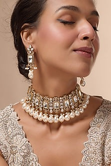 Gold Finish Kundan Polki Choker Necklace Set