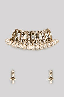 Gold Finish Kundan Polki Choker Necklace Set