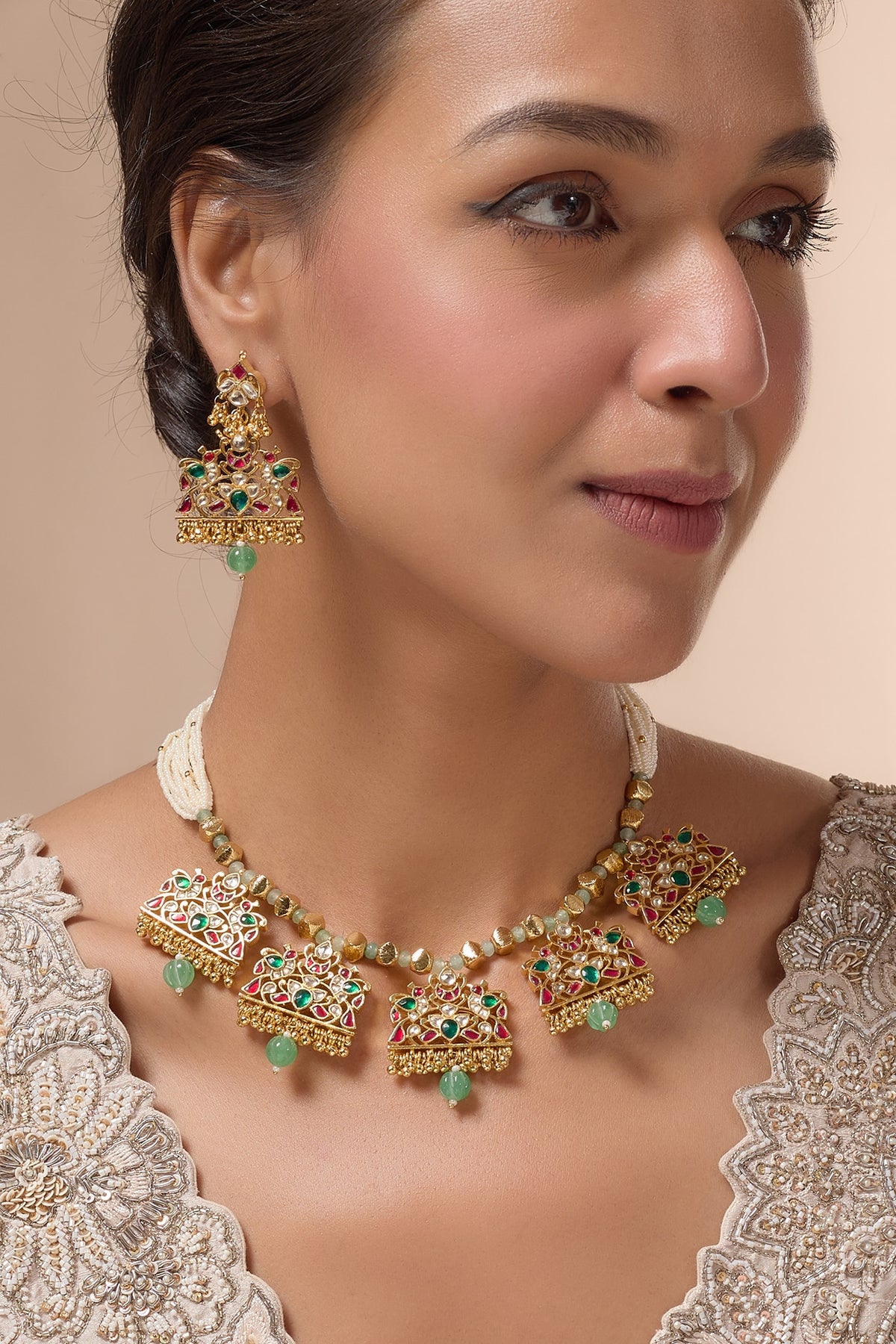 Gold Plated Kundan Polki & Jadau Necklace Set