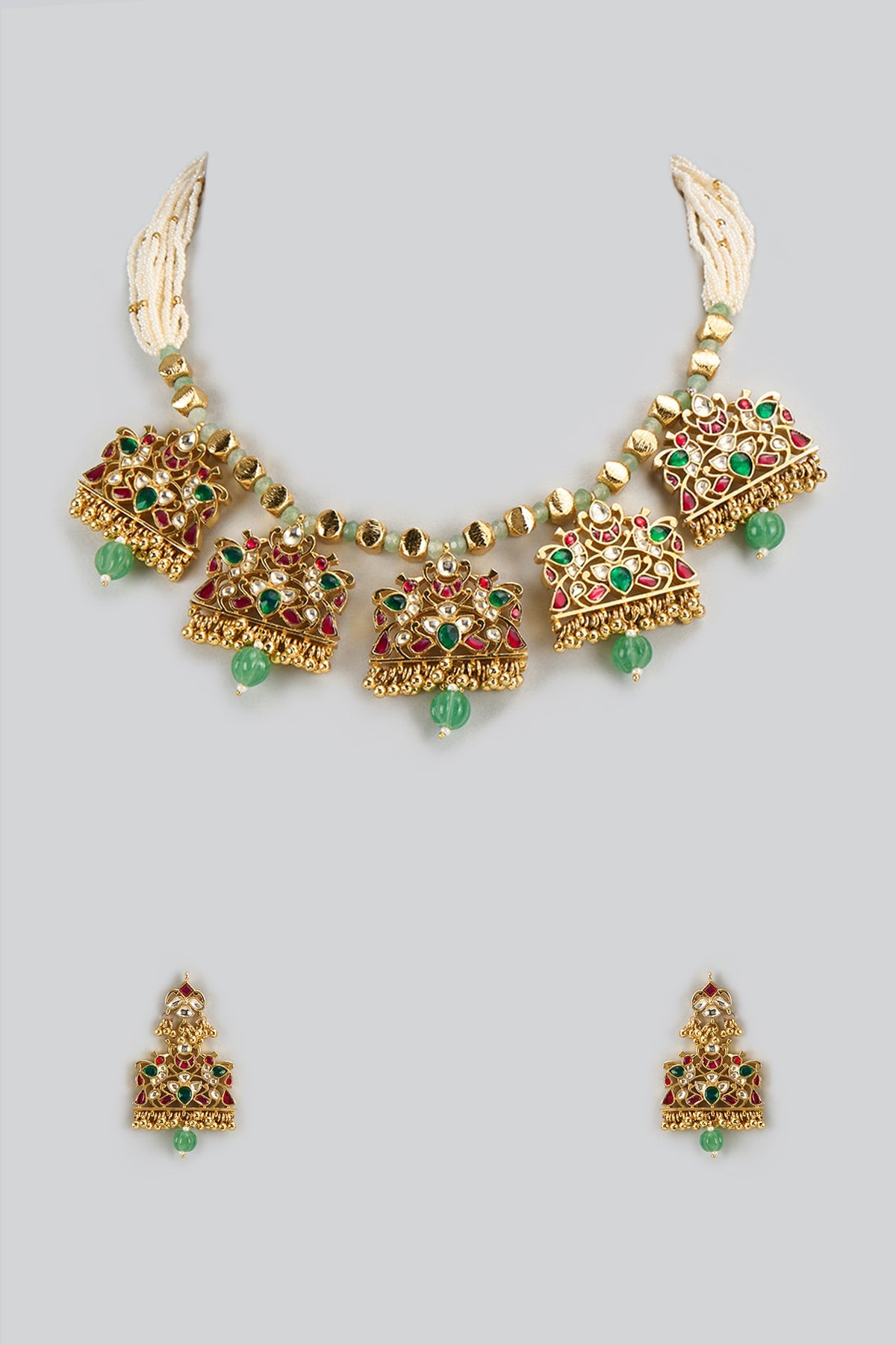 Gold Plated Kundan Polki & Jadau Necklace Set