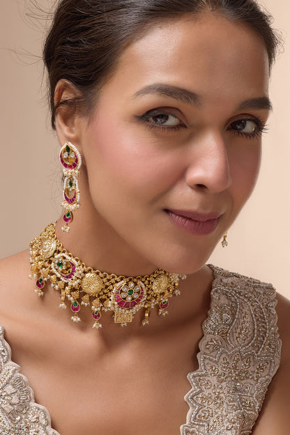 Gold Plated Semi-Precious Beaded & Pearl Necklace Set