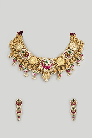Gold Plated Semi-Precious Beaded & Pearl Necklace Set