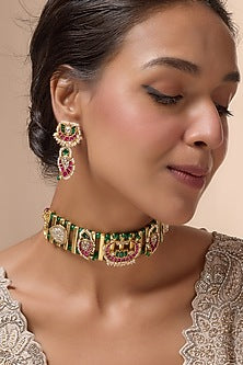Gold Plated Semi-Precious Beaded & Pearl Choker Necklace Set