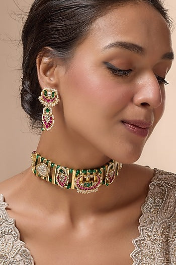 Gold Plated Semi-Precious Beaded & Pearl Choker Necklace Set