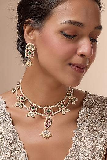 Gold Plated Semi-Precious Beaded & Pearl Necklace Set