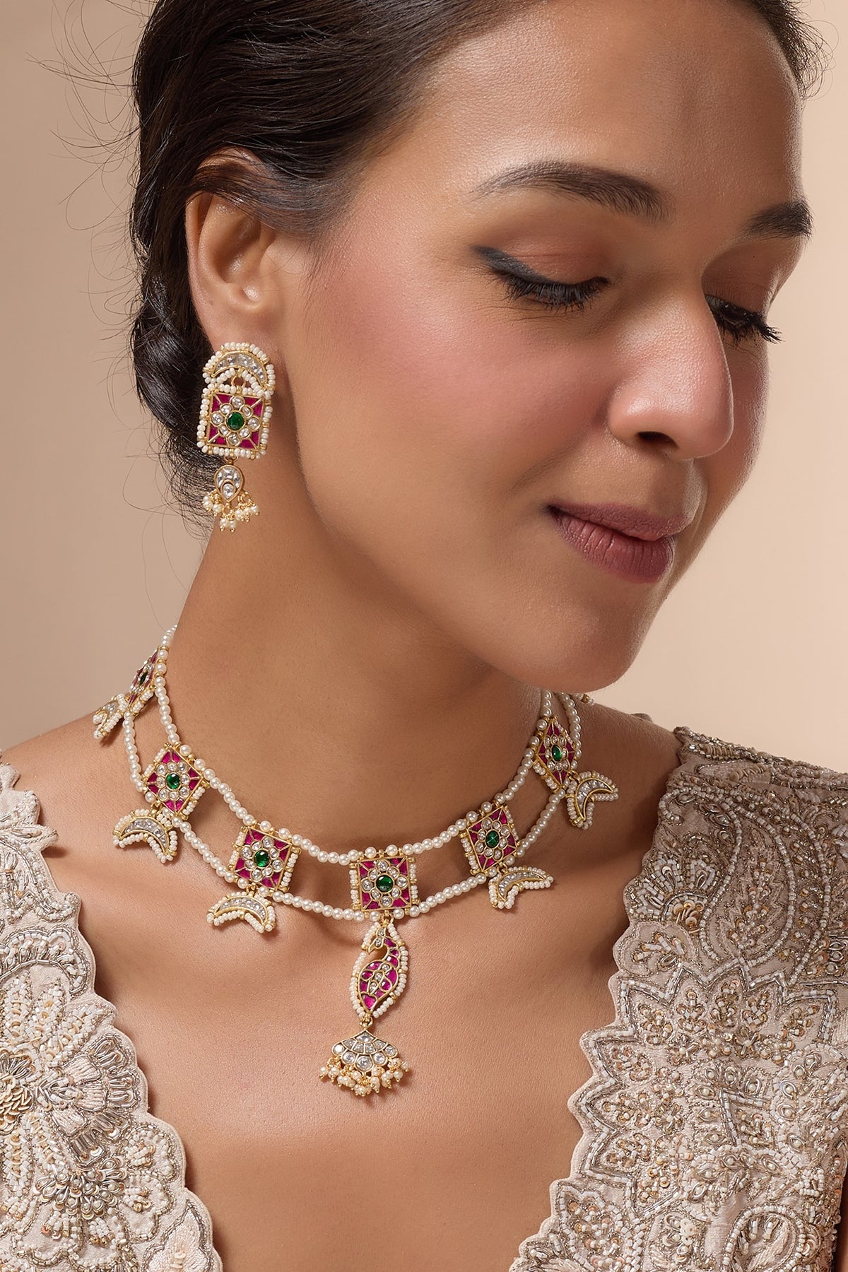 Gold Plated Semi-Precious Beaded & Pearl Necklace Set