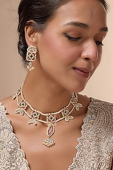 Gold Plated Semi-Precious Beaded & Pearl Necklace Set