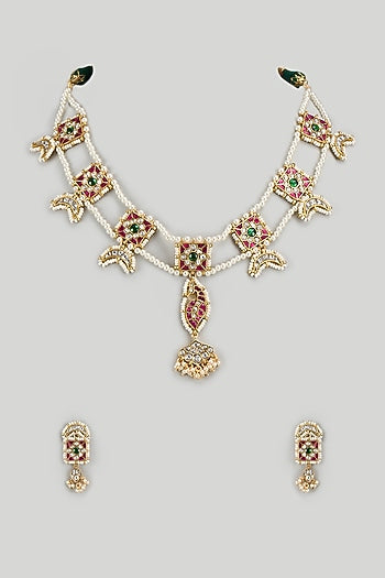 Gold Plated Semi-Precious Beaded & Pearl Necklace Set
