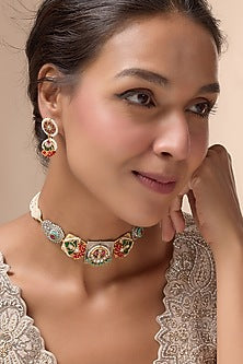 Gold Plated Semi-Precious Beaded & Pearl Choker Necklace Set