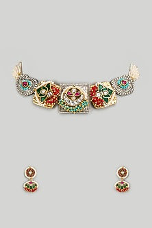 Gold Plated Semi-Precious Beaded & Pearl Choker Necklace Set