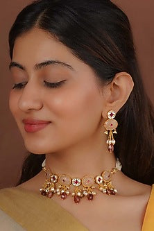 Gold Finish Jadau Kundan Polki Choker Necklace Set