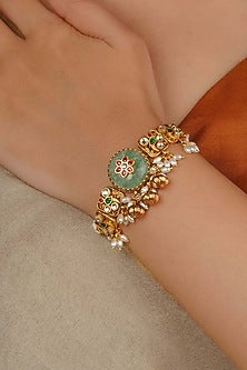 Gold Plated Uncut Polki & Beaded Jadau Bracelet