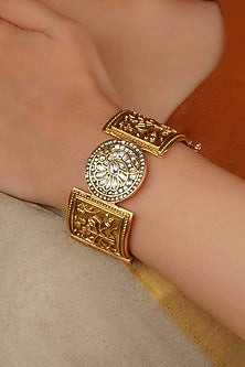Gold Plated Uncut Polki & Beaded Jadau Bangle
