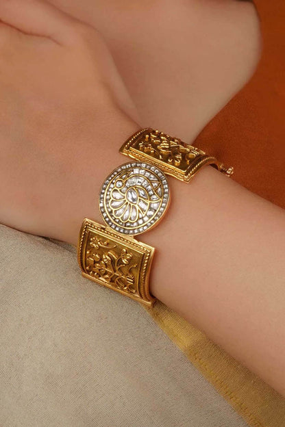 Gold Plated Uncut Polki & Beaded Jadau Bangle
