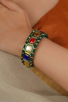 Gold Plated Uncut Polki & Beaded Jadau Bracelet