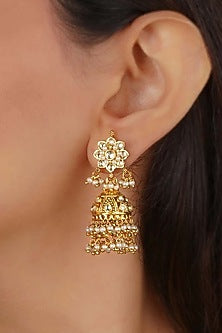 Gold Plated Uncut Polki & Beaded Jadau Necklace Set