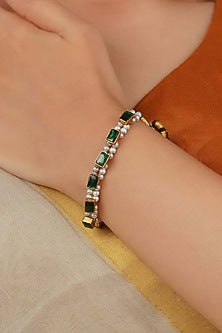 Gold Plated Uncut Polki & Beaded Jadau Bracelet