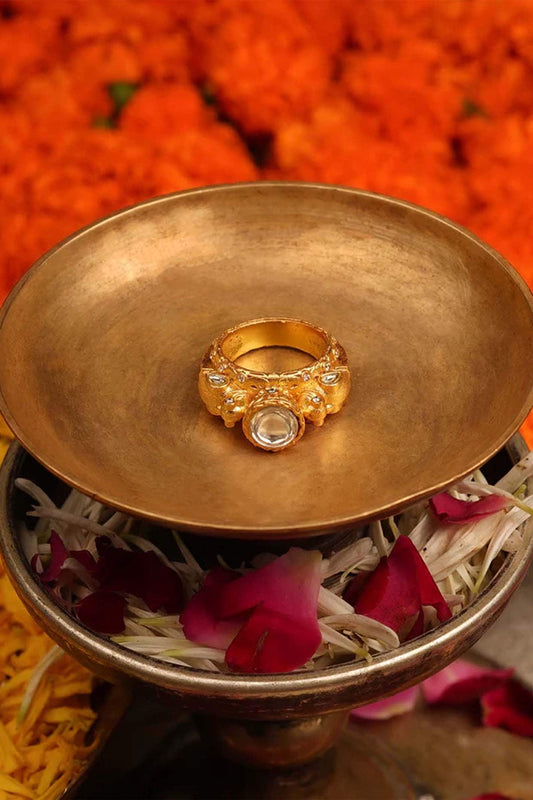 Gold Finish Jadau Kundan Polki Ring