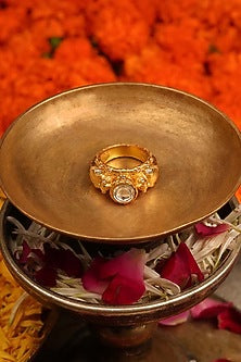 Gold Finish Jadau Kundan Polki Ring