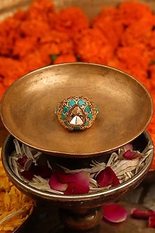 Gold Finish Jadau Kundan Polki Ring