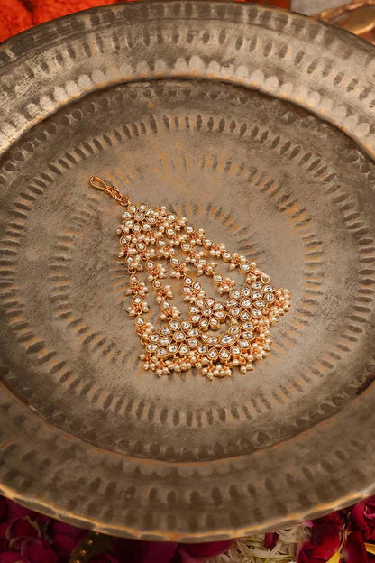 Gold Plated Uncut Polki & Beaded Jadau Passa