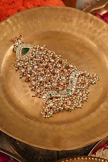 Gold Plated Uncut Polki & Beaded Jadau Passa