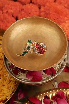 Gold Plated Uncut Polki & Beaded Jadau Ring