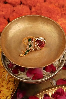 Gold Plated Uncut Polki & Beaded Jadau Ring
