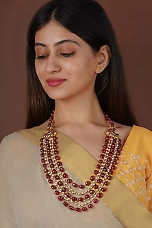 Gold Plated Uncut Polki & Beaded Jadau Mala Necklace