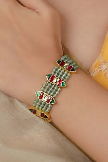 Gold Plated Uncut Polki & Beaded Jadau Bracelet
