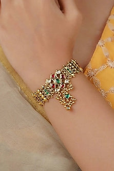 Gold Plated Uncut Polki & Beaded Jadau Bracelet