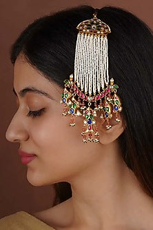 Gold Plated Uncut Polki & Beaded Jadau Passa