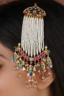 Gold Plated Uncut Polki & Beaded Jadau Passa