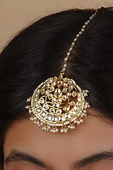 Gold Plated Uncut Polki & Beaded Jadau Maangtikka