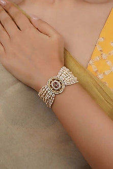 Gold Plated Uncut Polki & Beaded Jadau Bracelet