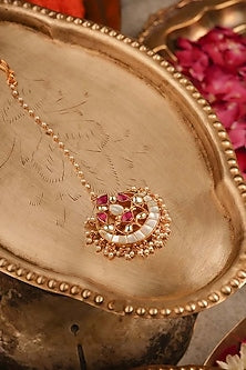 Gold Plated Uncut Polki & Beaded Jadau Maangtikka