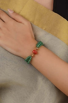 Gold Plated Uncut Polki & Beaded Jadau Bracelet